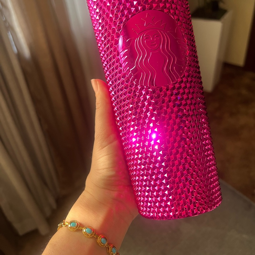 Hot Pink Studded Metallic Starbucks Cup